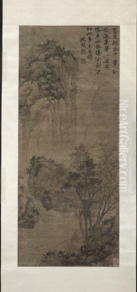 Scholar and Waterfall, in Ming style - view 1