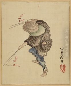 Prancing Figure with Paper Birds by Katsushika Hokusai