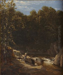 Fishing in a Mountain Stream by Sanford Robinson Gifford