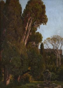 The Cypresses at the Villa d'este at Tivoli by Worthington Whittredge