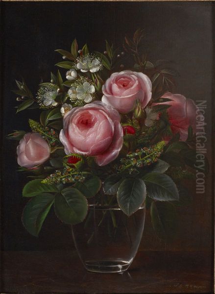 Roses and Tree Anemones in a Glass Vase - view 1