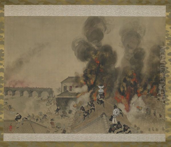 The Great Fire at Ryogoku Bridge - view 1