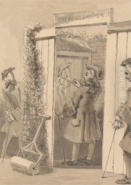 Hogarth Being Out of His Time Draws His Companion's Figure on the Door of a Certain Place, to the Great Admiration of All His Friends - view 1