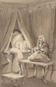 Hogarth After His Wife had Put on a New Night Shirt, Ties up Her Things to Send to Sir James Thornhill with a Letter in Which He Told Him, 'He took His Daughter Without a Smock to Her A--e by John Thomas Smith