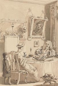 Hogarth Drinking the First Glass of Wine with His Wife - Their Dogs Keeping Respectful Distances