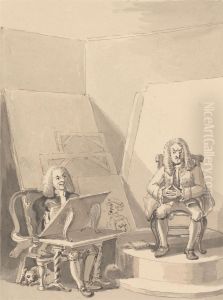 Hogarth Making up a Portrait of H. Fielding, for a Bookseller, from the Features of Garrick Who Borrowed One of the Author's Wigs for the Particular Purpose There Being No Genuine Portrait of Him by John Thomas Smith