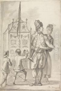 Study of a Peep Show with Two Attendant Figures and Two Children by Francis Bourgeois