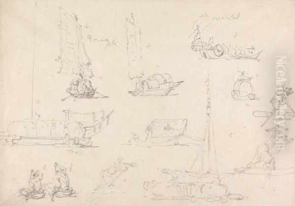 Studies of Chinese Junks and Boatmen - view 1