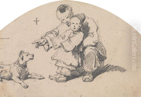 Chinese Father and Child with Dog - view 1