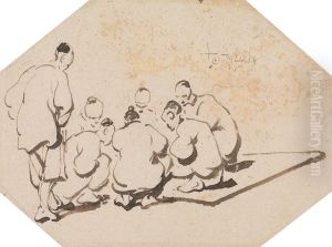 Group of Seven Coolies Gambling