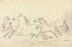 Three Horses and Stable Lad Three Horses and Stable Lad