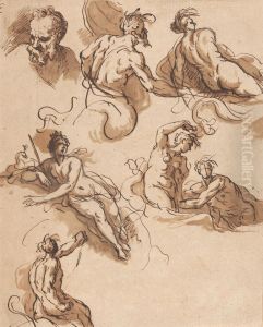 Sheet of Classical Figure Studies by James Thornhill