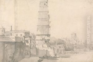 View of the Waterhouse and Old St. Paul's, London by Thomas Wijck