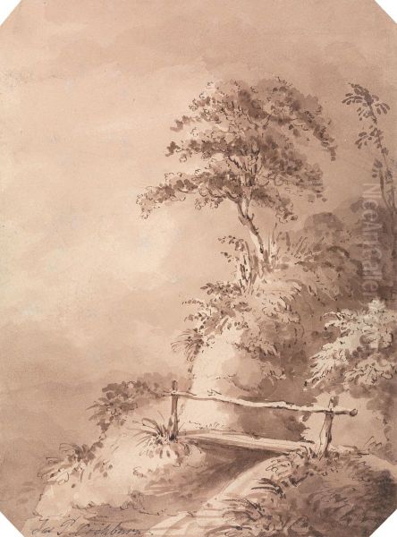 Footbridge over Hilly Stream - view 1
