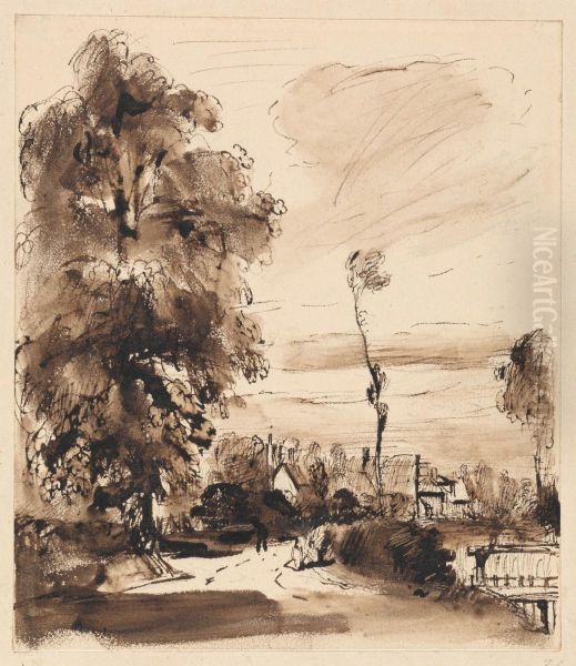 A Country Lane with Cottages - view 1