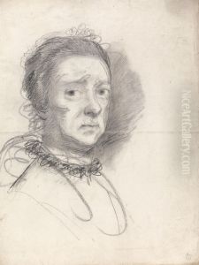 Head of an elderly lady; studies from Raphael's Disputation