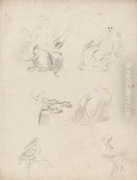 Sheet of Figure Studies from Raphael's Disputation - view 1