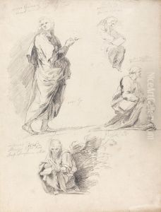 Sheet of Figure Studies from Raphael's Disputation (with separate sheet bearing inscription)