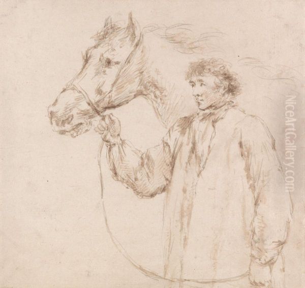 Man Holding Horse by the Bridle - view 1