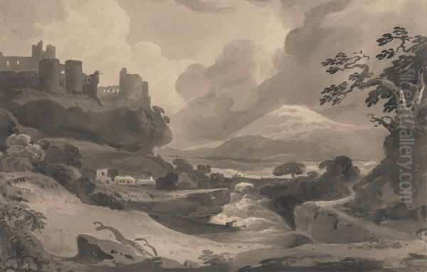 Mountain Landscape with Castle Ruins on a Cliff - view 1