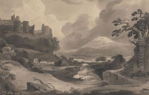 Mountain Landscape with Castle Ruins on a Cliff by John Varley