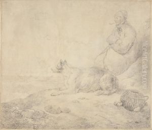Fisherman and Dog Sitting by the Coast by George Morland