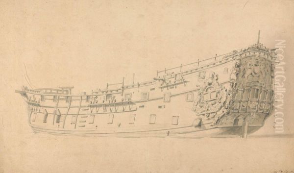 An English Man-of-War, Port View from the Stern - view 1