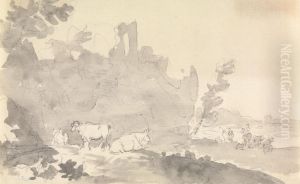 Landscape with Cows in Foreground by Sawrey Gilpin