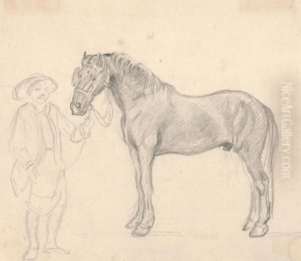 Study of Horse with Figure Holding Reins - view 1