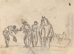 Three Figures beside a Horse