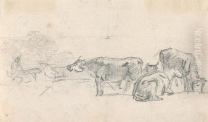 Cattle with herder in background by Sawrey Gilpin