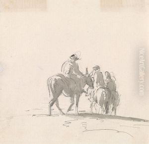 Three Figures Mounted on Mules