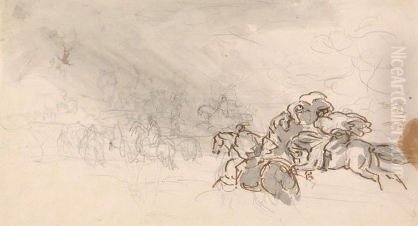 Horseman fleeing storm - view 1