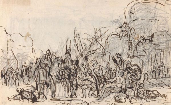 Group Scene showing horses, figures and red Indians - view 1