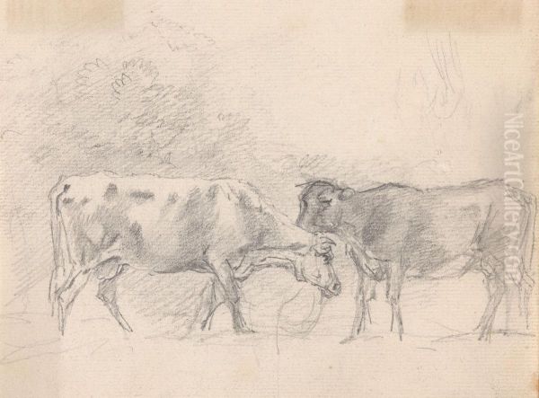Two Cows Grazing - view 1