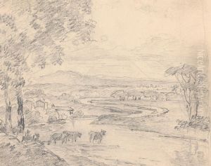 Country landscape with cattle crossing a stream by Sawrey Gilpin