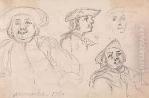 Newmarket, 1760, Studies of Men's Heads by Sawrey Gilpin