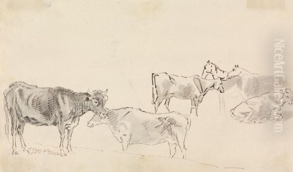 Study of cattle with horses in the background - view 1