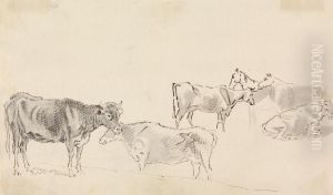 Study of cattle with horses in the background by Sawrey Gilpin