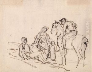 Jockey on a horse with three figures Jockey on a horse with three figures
