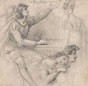 A Sheet of Sketches - Theatrical Studies by Theodor Von Holst