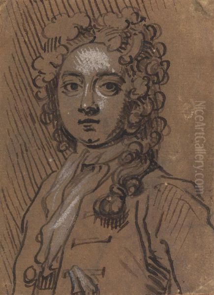 Portrait bust of a man in full-length wig - view 1