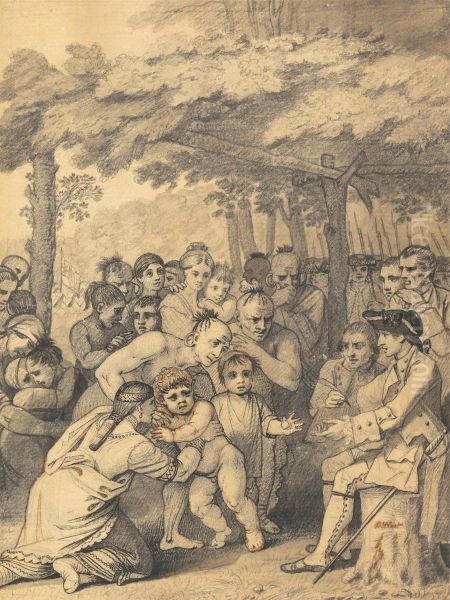 The Indians Delivering up the English Captives to Colonel Bouquet near his camp at the folks of Muskingum in North America in November 1764, 1765 - view 1