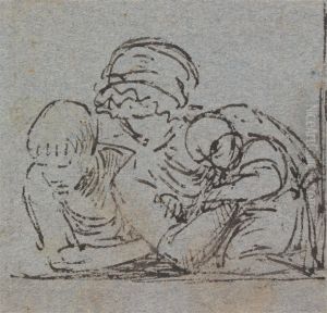 Mother and Child with Young Boy Leaning on Window Sill by Benjamin West