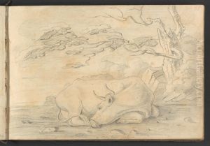 A Study from Nature (A cow resting under a tree) by William Brockedon