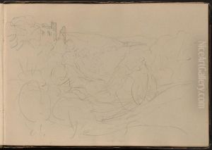 Sketch of a Landscape with Castle in the Distance by William Brockedon