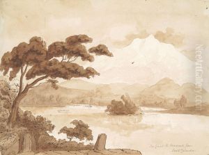 Landscape Scene with Lake and Mountains by William Brockedon