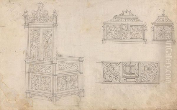 Design for a Gothic Chair and Box - view 1