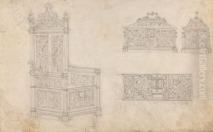 Design for a Gothic Chair and Box by Augustus Pugin