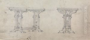 Two Views of a Gothic Table by Augustus Pugin
